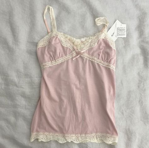 @luneriet Soft Pink Coquette, Gaslight Gatekeep Girlboss, Pink Lace Cami, Pink Camisole, The Cardigans, Mini Bow, Grunge Goth, Lace Cami, Really Cute Outfits