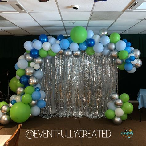 Blue Green White Balloon Garland, Blue And Green Balloons Decoration, Balloon Arch Blue And Green, Green And Blue Decorations Party, Blue And Green Birthday Decorations, Blue And Green Graduation Party, Blue And Green Balloon Garland, Blue Party Themes, Cake Elsa