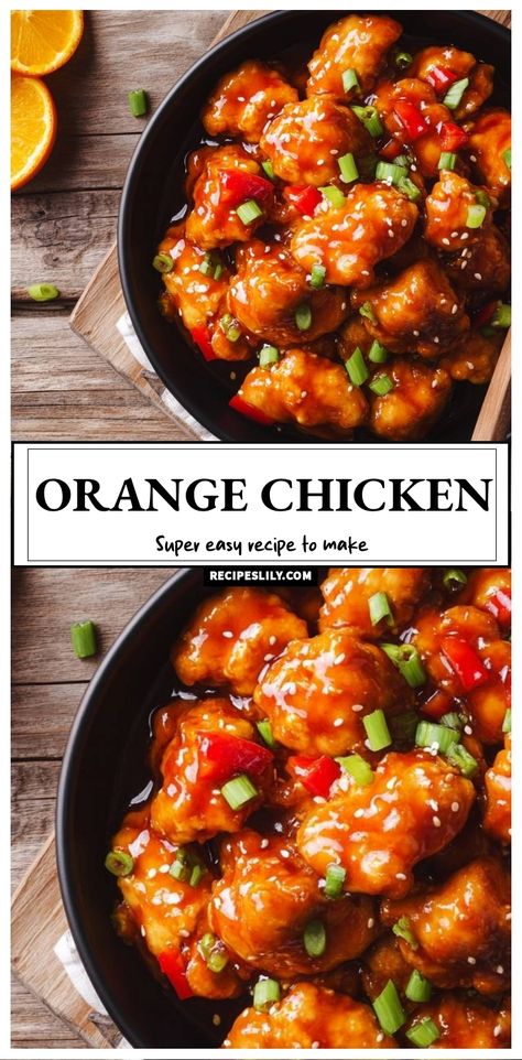 I can't get enough of this super easy Orange Chicken recipe! The crispy chicken coated in a tangy orange sauce is a perfect blend of flavors. Serve it up with some steamed rice and vegetables for a satisfying meal that's sure to impress your family and friends! Orange Chicken Sauce Recipe Easy, Orange Chicken Rice Bowl, Pf Chang Orange Chicken Recipe, Home Made Orange Chicken Recipe, Easy Orange Chicken Recipe Air Fryer, Authentic Orange Chicken Recipe, Healthy Orange Chicken Recipe Easy, Orange Dinner Recipes, Simple Orange Chicken Recipe