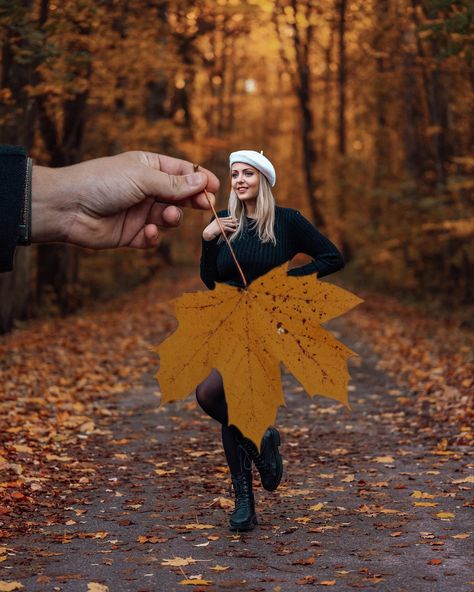 Leaf Portrait, Fall Leaves Dress, Leaf Umbrella, Fall Photo Ideas, Leaf Dress, Heart Leaf, Autumn Ideas, Fall Photo, Autumn Park