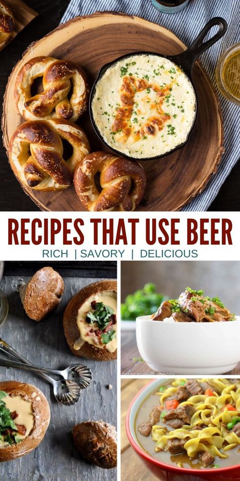 Savory Recipes that Use Beer Food Boss Recipes, Beer Dinner Recipes, Beer Soup Recipes, Beer Infused Food, Beer Pairing Food, Recipes With Beer In Them, Recipes Using Beer, Cooking With Beer Recipes, Beer Food Recipes