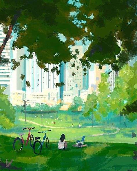 Digital Illustration Pascal Campion Park Illustration Background, Park Drawing, Park Illustration, Outfit Gacha, Pascal Campion, Illustration Fantasy, Blond Amsterdam, Art Et Illustration, Wow Art