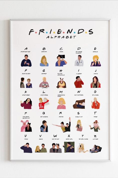 Friends Theme Nursery, Friends Themed Room Ideas, Funny Character Names, Friends Tv Show Poster, Friends Alphabet, Friends Room, Alphabet A To Z, Minimal Posters, Smelly Cat