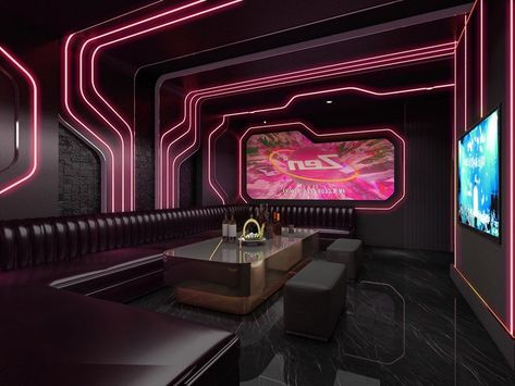 Ktv Rooms Ideas, Louvers Ceiling, Vip Room Club, Karaoke Room Design, Bachelor Room, Club Design Interior, Futuristic Spaceship, Design Vip, Karaoke Room