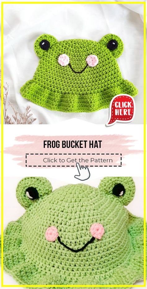 crochet Frog Bucket Hat easy pattern - Easy Crochet Hat Pattern for Beginners. Click to Get the Pattern #Hat #crochetpattern #crochet via @shareapattern.com Cute Crocheted Hats, Free Bucket Hat Pattern Crochet, Bucket Hat Knitted, Clothes With Crochet, Crochet Hats Bucket, Crochet Fun Hat, Crochet Hat Baby, Crochet Hat For Kids Free Pattern, Cute Crochet Bucket Hat Free Pattern