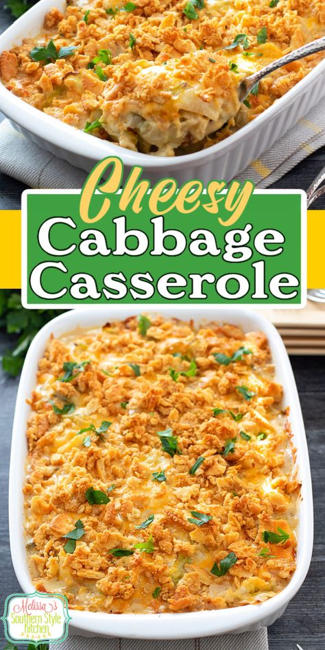 Turn a simple head of cabbage into this delicious Cheesy Cabbage Casserole #cabbagecasserole #cabbage #cabbagerecipes #casseroles #southernfood #southernrecipes #vegetarian #sidedishrecipes via @melissasssk Scalloped Cabbage 12 Tomatoes, Fried Cabbage Casserole, Side Dish With Cabbage, Cabbage Broccoli Recipes, Vegetarian Cabbage Casserole, What To Make With A Head Of Cabbage, Baked Cabbage Casserole Recipes, Turkey Cabbage Casserole, Cabbage And Ham Casserole