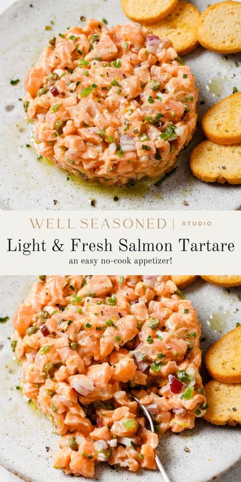 Appetizer Recipes Salmon, Light Fish Recipes, Salmon Tartare Recipe, Appetizers Light, Quebec Food, Salmon Appetizer Recipes, 2024 Plan, Sashimi Recipe, Tartare Recipe