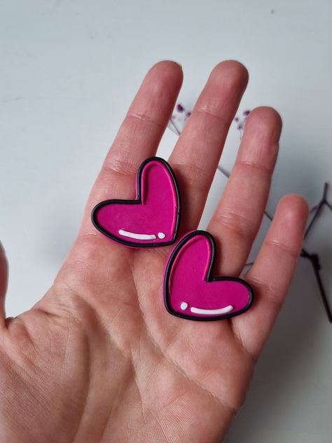 handmade polymerclay earrings heart shape using pop art inpiration Pop Art Polymer Clay Earrings, Polymer Clay Earrings Valentines, Comic Earrings, Clay Heart Earrings, North Ireland, Valentines Earrings, Magenta Color, Art Earrings, Bold Earrings