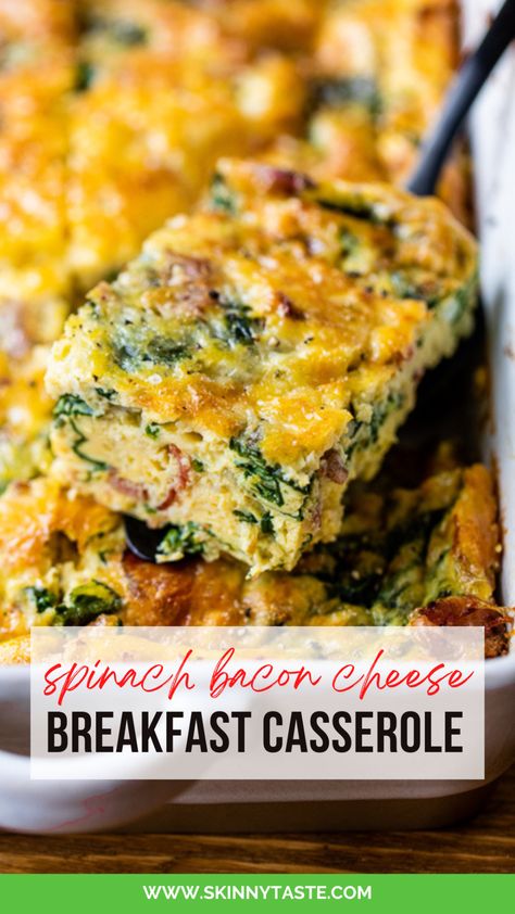 This spinach, bacon, and Gruyère breakfast casserole is a tasty and healthy option for your Christmas morning breakfast spread, and it's perfect for those following the Weight Watchers plan. Made with eggs and packed with flavor, this casserole will be a hit with the whole family. Serve it alongside some fresh fruit for a well-rounded and satisfying breakfast that won't derail your weight loss goals. #breakfastcasserole #healthybreakfast #christmasbreakfastcasserole #eggs #weightwatchers Skinnytaste Breakfast, Spinach Breakfast Casserole, Vegetarian Breakfast Casserole, Spinach Breakfast, Healthy Breakfast Casserole, Breakfast Casserole Bacon, Ww Breakfast, Cheese Breakfast, Skinnytaste Recipes