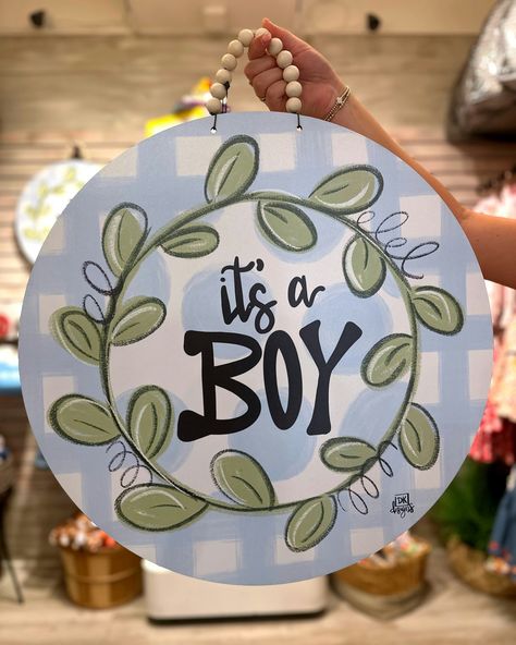 Whether you're having a boy or a girl, these door hangers are a fun and stylish way to share the exciting news with friends and family. Hang them on your front door or in the nursery to create a festive atmosphere and build anticipation for the big reveal! 🤍 💙 #genderreveal #doorhangers #baby #DKdesigns Boy Door Hanger For Hospital, Door Hanger For Hospital, Baby Boy Door Hanger, Boy Door Hanger, Beatriz Ball, Baby Door Hangers, Baby Door, Unique Baby Shower Gifts, Round Door