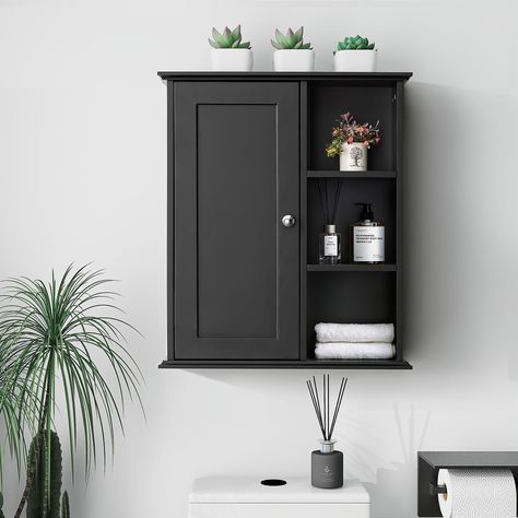 PRICES MAY VARY. Storage Advantage:The black bathroom wall cabinet packs a punch with a hidden cabinet door on the left and an open three-tier shelving unit on the right, catering to your distinct needs. Whether you're using it to organize kitchen supplies, bathroom essentials, or office documents, this wood wall cabinet provides a versatile and efficient solution. Material Endurance: On one hand, The black bathroom cabinet over toilet is forged from 15mm Medium-Density Fiberboard (MDF) for top- Storage Above Toilet Ideas, Bathroom Wall Cabinet Ideas, Bathroom Above Toilet Storage, Over Toilet Storage Ideas, Above Toilet Storage Cabinet, Hanging Bathroom Cabinet, Cabinet Above Toilet, Bathroom Cabinet Ideas, Slider Windows