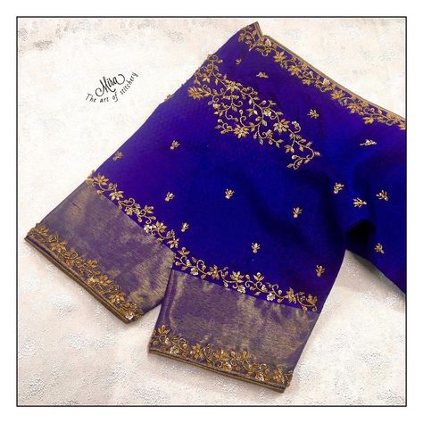 Simple And Latest Maggam Works, Maggam Blouses Simple, Blue Blouse Designs Simple, Blouse Magam Designs Latest, Ikkat Saree Blouse Designs Work, Blouse Works Latest, Simple Embroidery Designs Blouse For Silk Saree, Blue Silk Saree Blouse Designs, Work Blouses Maggam Latest