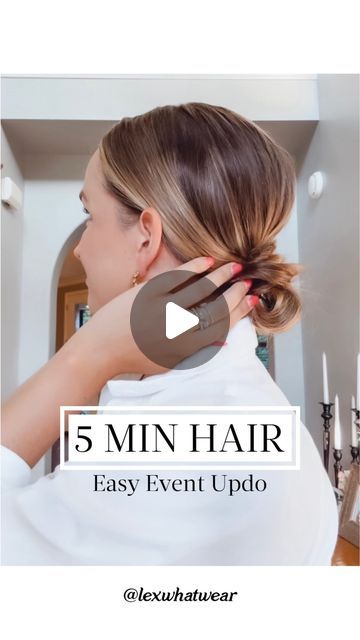 Alex McLean Sharp on Instagram: "5 MIN HAIR: Easy Event Updo!! Another perfect, imperfect hairstyle for all of your summer events. Think summer weddings, bridal showers, baby showers, nights out, etc. This low bun hairstyle is a quick updo that anyone can achieve with two elastics & a few hair pins! Xo, Alex #easyhairstyles #hairtutorial #lowbun #weddinghair #weddingguest #summerhair #eventhair #quickhairstyles #hairtutorialvideos" Easy Low Buns For Short Hair, Easy Diy Updo, Summer Bun Hairstyles, 5 Min Hairstyles, Event Updo, Middle Part Bun, Loose Low Bun, Casual Updos For Medium Hair, Easy Low Bun Hairstyles