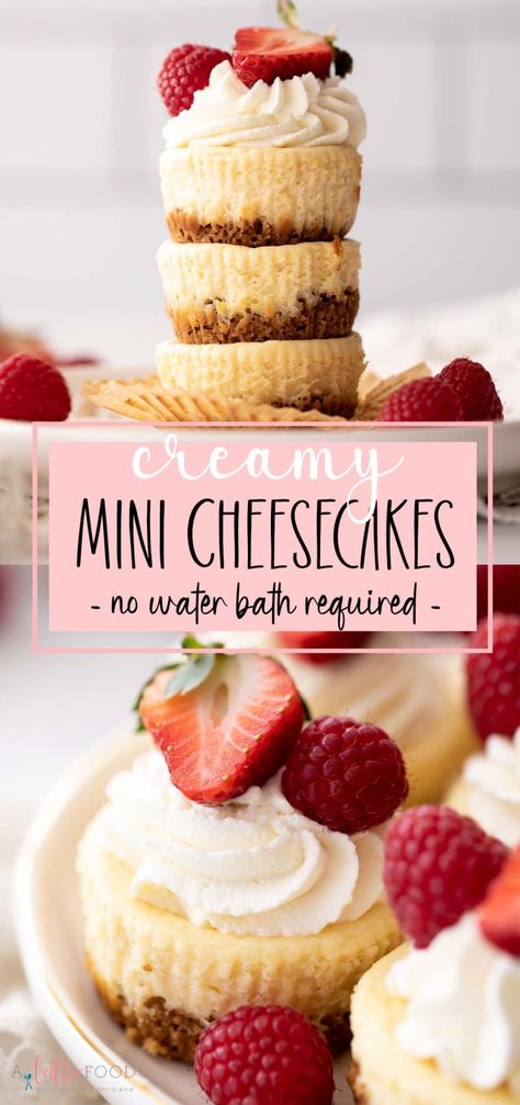 Mini Cheesecakes In Cupcake Liners, Large Batch Mini Cheesecake, Cheesecake Recipes With Sour Cream, Mini Cream Cheese Desserts, Mini Strawberry Cheesecake Recipes, Halloween Mini Cheesecakes, Small Cheese Cakes, Best Mini Cheesecake Recipes, Cheesecake Cupcake Recipes