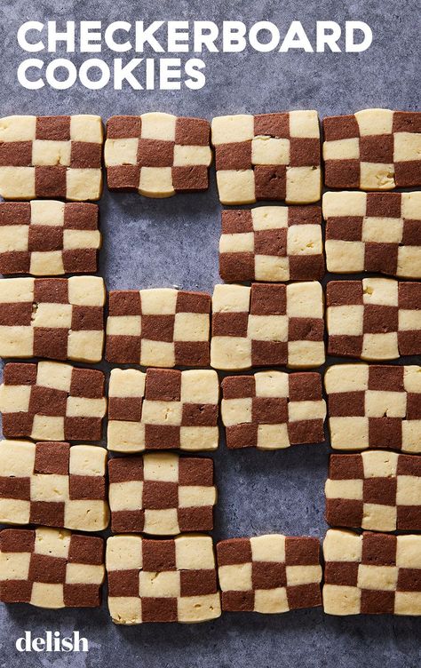 Checker Board Cookies, Checkered Shortbread Cookies, Checkerboard Cookies Recipes, Checker Cookies, Checkered Cookies, Chess Cookies, Sugar Cookie Recipes, Cookies 2023, Checkerboard Cookies