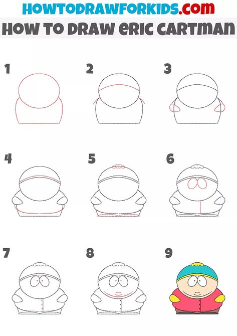 Southpark Drawing Easy, Eric Cartman Painting, Southpark Characters Drawing, Easy Character To Draw, South Park Drawing Ideas, Easy South Park Drawings, How To Draw South Park, Eric Cartman Tattoo, Easy To Draw Cartoon Characters