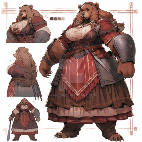 Female Werebear, Beastfolk Character Design, Werebear Art Character Design, Bear Oc Human, Werebear Character Design, Bear Creature Design, Beast Character Design, Barbarian Character Design, Bearfolk Art