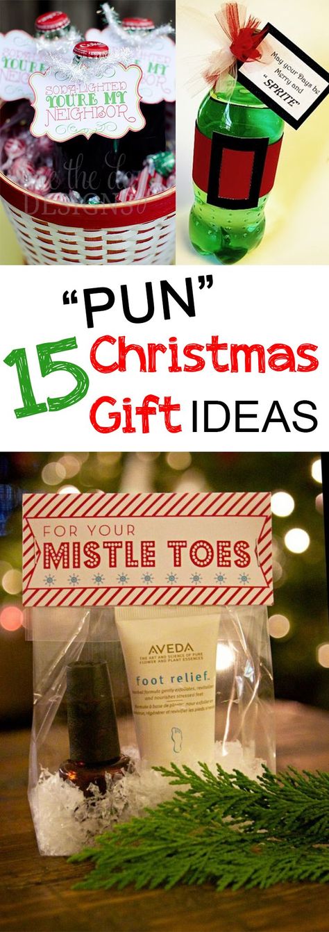 Who doesn't love a good pun? These easy Christmas ideas for your friends and neighbors will be sure to crack a smile! Pun Christmas Gift Ideas, Christmas Food Puns Gift Ideas, Pun Christmas Gifts, Christmas Gift Puns, Christmas Gift Ideas For Kids, Punny Gifts, Christmas Puns, Lights Diy, Gift Ideas For Kids