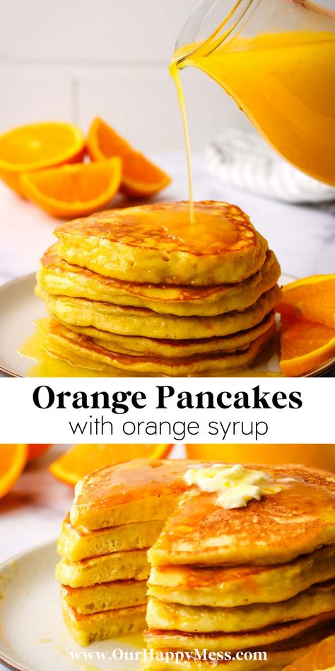 Orange Cream Pancakes, Orange Juice Pancakes, Breakfast Ideas With Oranges, Orange Recipes Dinner, Orange Breakfast Recipes, Pancake Flavor Ideas, Pancakes Flavors, Fresh Orange Recipes, Orange Pancakes Recipes