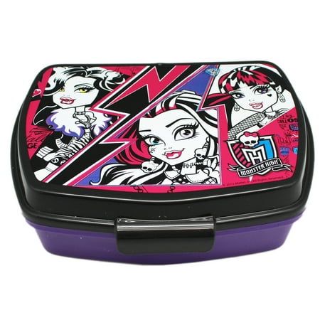 How crazy do you want your sandwich to be? ; Monster High sandwich box; Large enough to fit most sandwich sizes; Snaps closed; Not microwave or dishwasher safe; Measures 6in (15cm) wide, 4.5in (11.5cm) tall, and 2.5in (6cm) deep Color: Purple. Monster High Bedroom, Monster High Room, Sandwich Box, Vintage Lunch Boxes, Reusable Lunch Bags, School Lunch Box, Cooler Lunch Bag, Snap Lock, Lunch Box Bag