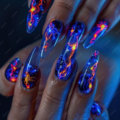 A woman with painted nails with the words fire on them | Premium AI-generated image Nail Ideas Fire, Fire And Ice Nails, Nail Art Fire, Blue Flame Nails, Lightning Nails, Storm Art, Painted Nails, Top Nail, Pretty Nail Art Designs