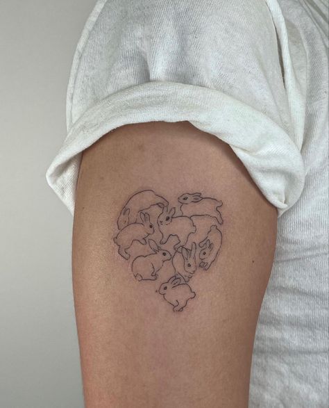 Bunny Heart Tattoo, Coquette Heart Tattoo, Coquette Tattoo Aesthetic, Heart Tattoo Fine Line, Fine Line Bunny Tattoo, Coquette Tattoo Ideas, Coquette Tattoo, Silly Tattoos, Aa Tattoos