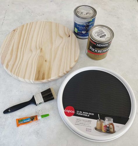 The Easiest DIY Lazy Susan - Pure Happy Home How To Decorate A Lazy Susan, Decorate A Lazy Susan, Diy Lazy Susan Turntable, Diy Lazy Susan, Wooden Lazy Susan, Wood Lazy Susan, Lazy Susan Turntable, Diy Pinecone, Siding Paint