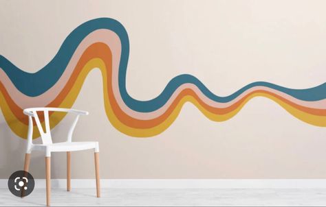 Retro Wall Paint, Retro Wall Mural, 70s Wall Mural, Retro Home Office, Rainbow Mural, Office Mural, World Map Wallpaper, Room Wall Painting, Abstract Wallpaper Design