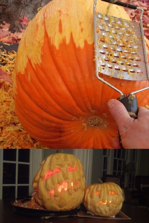 Scrap off the pumpkin skin. Carve drippy thingees on the face. Make it icky looking. Have some seed goo ooze out the side. Pumpkin Carve And Paint Ideas, Side Pumpkin Carving Ideas, Screaming Pumpkin Carving, Pumpkin Carving Throwing Up, Winking Pumpkin Carving, Pumpkin Shaving Carving, Melting Pumpkin Face, Gory Pumpkin Carving, Pumpkin Throwing Up