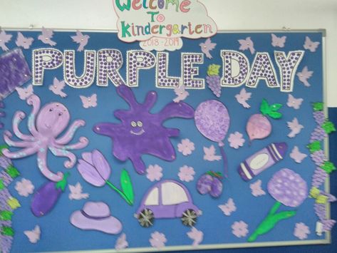 Purple Day Decoration For Preschool, Purple Day Activities For Kids, Mehendi Decor Ideas, Welcome To Kindergarten, School Board Decoration, Purple Day, Preschool Decor, Board Decoration, Preschool Art Activities