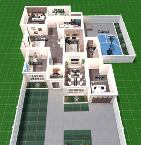 Bloxburg Rooms No Gamepasses, Bloxburg No Gamepass House Interior, Good Bloxburg House Layouts, Aesthetic Bloxburg Layout, Bloxburg Ideas No Gamepasses, Bloxburg House Ideas Without Gamepasses, Bloxburg Easy House Ideas, One Floor Bloxburg House Layout, Bloxburg Houses No Gamepasses