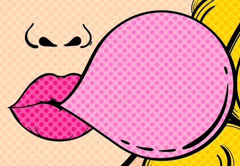 Bubble Gum Illustration, Gum Illustration, Gum Bubble, Lips Illustration, Pop Art Lips, Bubblegum Pop, Posca Art, Pop Art Comic, Pop Art Design