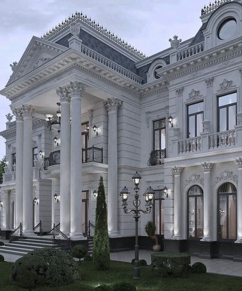 Elegant Modern House Exterior, Luxurious Mansion Exterior, Royal House Exterior, Royal Mansion Exterior, Elegant House Exterior Luxury, Elegant Mansion Exterior, Aesthetic Mansions, Mansions Luxury Interior, Old Money House Exterior