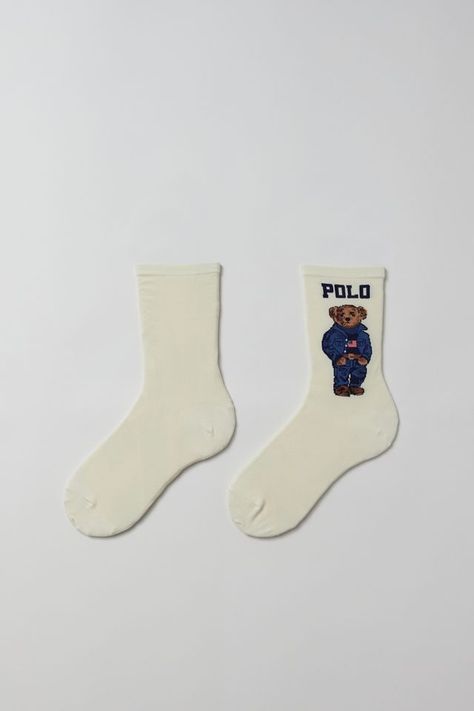 Crew Socks Aesthetic, Kk Gift Ideas, Polo Ralph Lauren Socks, Ralph Lauren Bear Socks, Cute Crew Socks, Gifts Under $50, Polo Bear Socks, Cute Socks Aesthetic, Stocking Stuffers Women