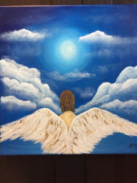 Going home angel on canvas Rip Painting Ideas, Memorial Painting, Hippie Crafts, Dad In Heaven, Self Care Bullet Journal, Angel Painting, Losing A Loved One, Rock Painting Designs, Painting Designs