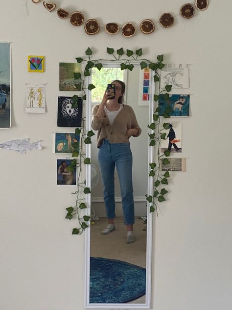 Target Mirror Wall, Mirror With Ivy And Lights, Small Anthro Mirror With Ivy, Mirror With Ivy Fairy Lights, Mirror With Polaroids Around It, Target Mirror, Target Mirrors, Study Room Decor, Cute Bedroom Decor