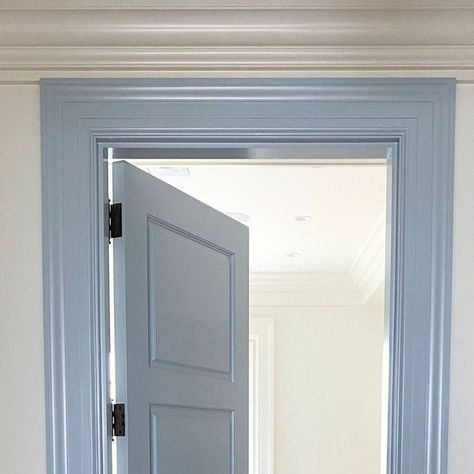 Acampora Interiors on Instagram: "Fact: blue trim = instant joy. #workinprogress #acamporainteriors ☁" White Walls With Blue Trim, Light Blue Interior Doors, Blue Contrast Trim, Blue Trim Interior, Blue Interior Doors, Rose Bathroom, Bunk Bed Rooms, Light Blue Trim, Light Blue Walls