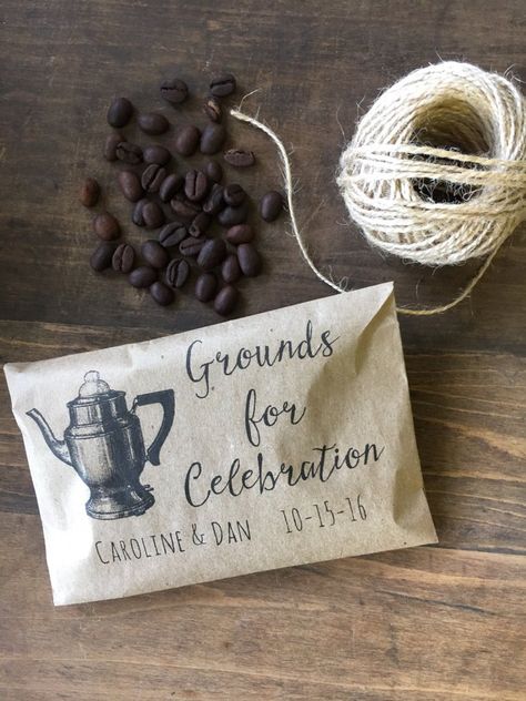 13 Wedding Favors on Etsy For $2 or Less Coffee Wedding Favors, Cup Favors Wedding, Coffee Favors, Favour Ideas, Creative Wedding Favors, Print On Paper Bags, Favor Cups, Cheap Favors, Coffee Wedding