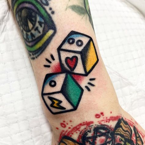 https://www.instagram.com/p/CNwO4OkrIeN/?utm_medium=share_sheet Dice Tattoo, Biker Tattoos, Traditional Tattoos, American Traditional Tattoo, American Traditional, Old School Tattoo, Traditional Tattoo, Geometric Tattoo, Old School