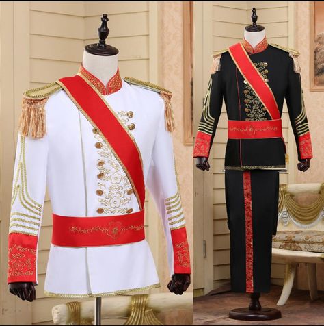 HOT New Royal formal dress suit singer costume black and white men fashion drum music clothes (jacket + pants + ribbon+ girdle)-in Suits from Men's Clothing & Accessories on Aliexpress.com | Alibaba Group Masquerade Men, Prince Suit, Masquerade Outfit, Soldier Costume, Victorian Coat, Victorian Gentleman, Prins William, Black White Vintage, Halloween Masquerade