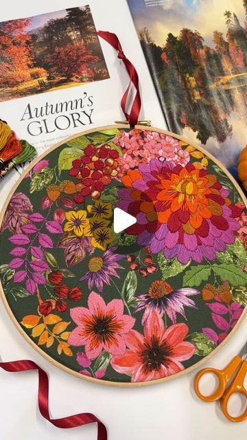 Madaher on Instagram: "NEW** Autumn Glory has arrived in our Madaher shop. Our brand new gorgeous embroidery kit is a lovely 10 inch design filled with autumn dahlias and foliage using the most rich @dmc_embroidery colours for this special design. This is a pre order, as you know pre orders really help us to order the right amount of fabric and threads so we don’t over stock and get too much in. We hope you love this design, we’re really proud of it and after what’s been quite a difficult busy time with other life commitments we feel like it’s quite an achievement to finally get this one launched. Please share with everyone you know who might love this kit and like, comment and tag your friends so we can really get the word out about this new design. Thank you to everyone who already does Dahlia Embroidery, Visual Mending, Dmc Embroidery, Word Out, Embroidery Kit, Tag Your Friends, Embroidery Kits, Special Design, 10 Inch