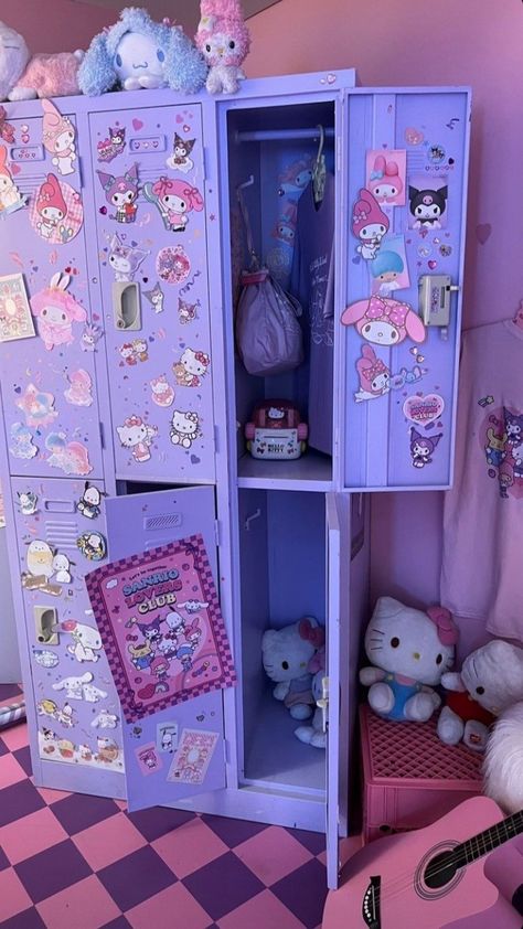 #aesthetic #sanrio #hellokitty #mymelody #kuromi #purple #pink #southkorea #korea Kuromi Desk, Sanrio Room Decor, Life Visualization, Pastel Goth Room, Sanrio Bedroom, Kuromi Room, Cuarto Aesthetic, Kuromi Purple, Stationery Store Design