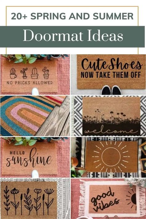 Does your front door and porch need a fresh for Spring and Summer this year? Keep things simple with a new doormat. Get inspired with these 20+ Summer and Spring doormat ideas! Summer Doormat Ideas, Spring Door Mat Ideas, Welcome Mats Front Doors, Spring Doormat Ideas, Welcome Mat Ideas, Front Door Mat, Doormat Ideas, Outdoor Rug Diy, Summer Doormat