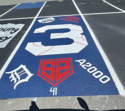 Senior Parking Spaces Boys Baseball, Football Senior Parking Spot, Baseball Parking Spot Ideas, Football Parking Spot Painting, Soccer Parking Spot Painting, Baseball Senior Parking Spot Ideas, Senior Parking Spot Painting Ideas For Guys, Basketball Parking Spot Painting, Senior Year Parking Spot Ideas Boys