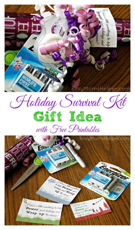 Holiday Survival Kit Gift Idea with Free Printables / by BusyMomsHelper.com #PowerYourHoliday #ad Holiday Survival Kit Gift, Holiday Survival Kit, Survival Kit Gifts, Survival Supplies, Survival Kits, Kids Sunscreen, Inexpensive Gift, Cheap Gifts, Survival Prepping