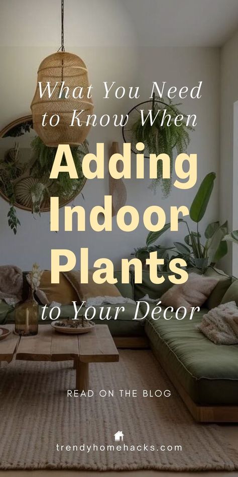 The placement of indoor plants is just as important as selecting the right ones. Have you ever considered how a plant's location impacts its health and your home’s aesthetics? This post provides the knowledge to select, place, and care for indoor plants. Whether you’re in a spacious house, a cozy apartment, or a stylish condo, there’s a plant that fits every space and lifestyle. Ready to enhance your home with plants? Click to read the full guide on the Trendy Home Hacks blog or save this pin! Plant Decor In Living Room, House With Indoor Plants, House Plant Placement, Decor Plants Indoor, How To Add Plants To Your Home, Organizing Plants Indoors, Decor With Plants In Living Room, Big Planters Indoor, Plants In Office Space Interiors