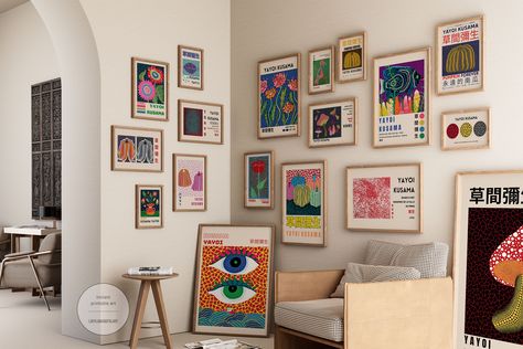 College Apartment Ideas, Museum Poster, Yayoi Kusama, College Apartment, Abstract Designs, Gallery Wall Set, Exhibition Poster, Wall Art Set, Apartment Ideas