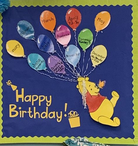 Birthday Wall Preschool Ideas, Winnie The Pooh Birthday Board, Infant Classroom Ideas Decor, Birthday Board Ideas, Valentines Classroom Door, Infant Room Ideas, Daycare Room Ideas, Creative Bulletin Boards, Valentines Classroom