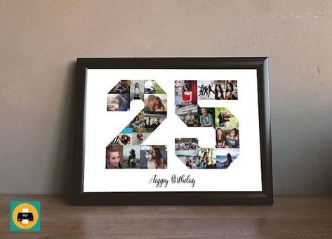 25th birthday photo collage, 25th Anniversary number collage, Custom 25 year printable gift, PRIN... Number Collage, Letter Photo Collage, 25 Year Anniversary Gift, Memory Collage, Senior Softball, Birthday Photo Collage, 25 Year Anniversary, Collage Foto, Photo Collage Gift