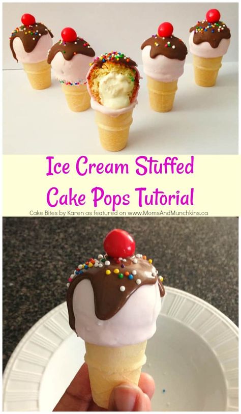 Ice Cream Stuffed Cake Pops Mini Cake Pops, Ice Cream Cake Pops Tutorial, Stuffed Cake, Cake Pops Tutorial, Ice Cream Cone Cake Pops, Ice Cream Cake Pops, Cake Pop Tutorial, Ice Cream Cone Cake, Mini Ice Cream Cones